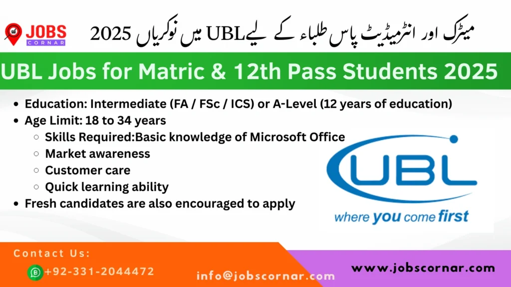 UBL Bank Jobs 2025